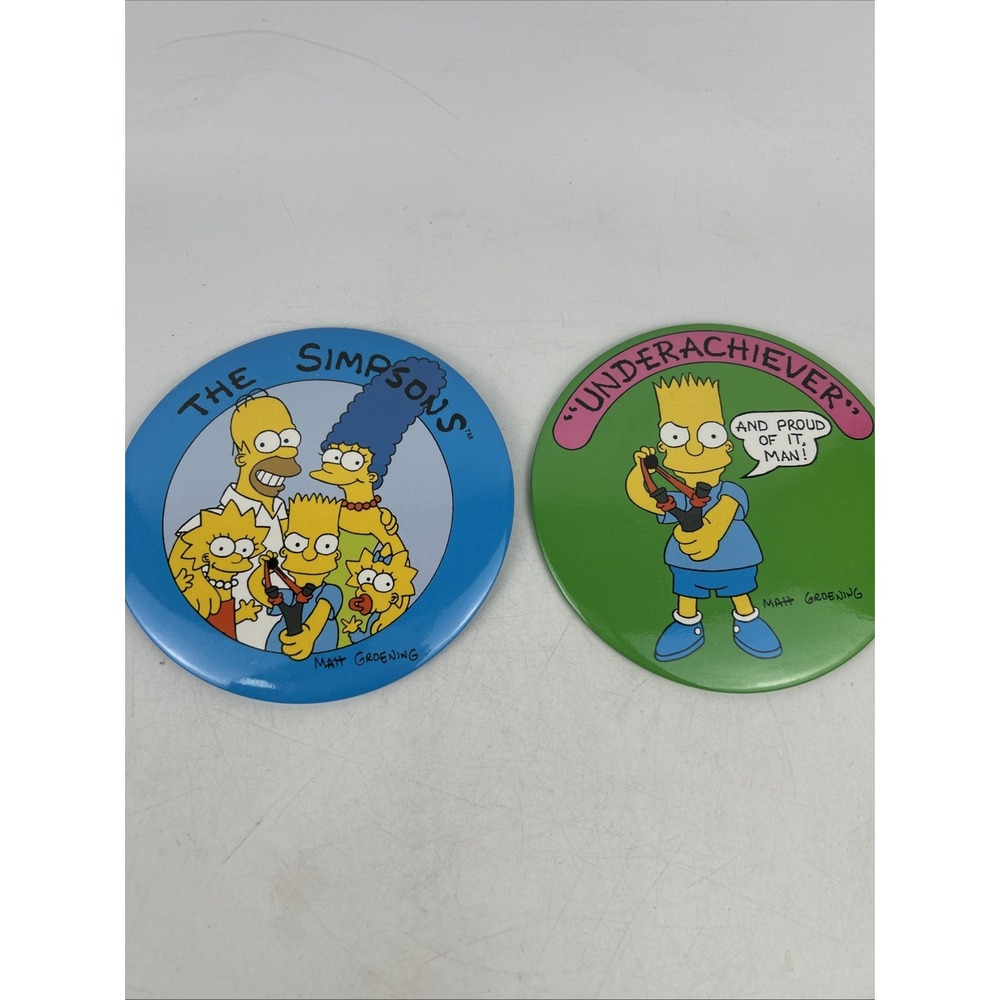 2 1989 Simpsons 6"‎ Pins Bart Simpson Underachiever And The Simpson's Family